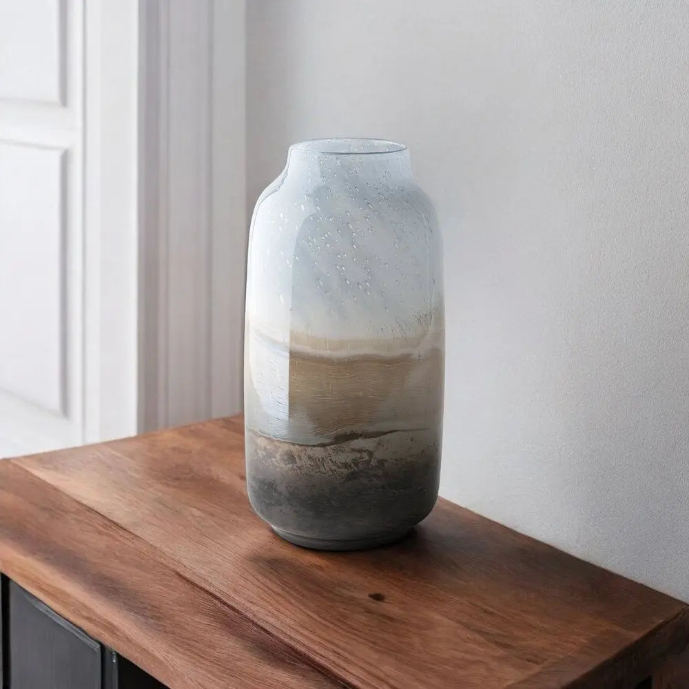15" Blue And Beige Abstract Cylinder Crystal Glass Table Vase HomeRoots