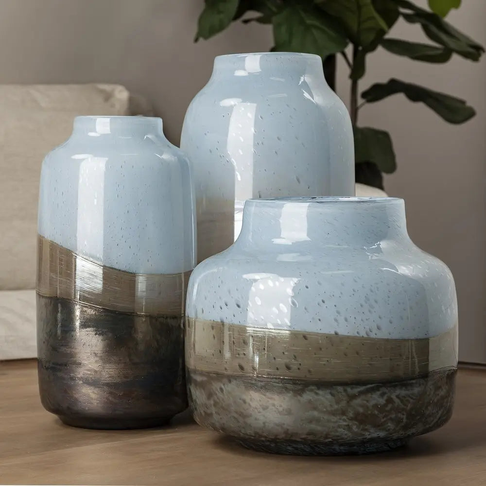 15" Blue And Beige Abstract Cylinder Crystal Glass Table Vase HomeRoots