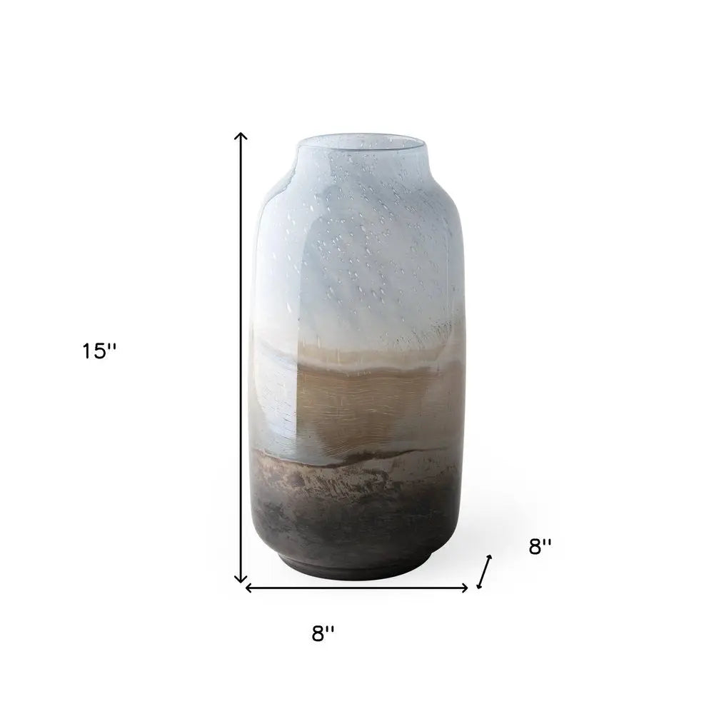 15" Blue And Beige Abstract Cylinder Crystal Glass Table Vase HomeRoots