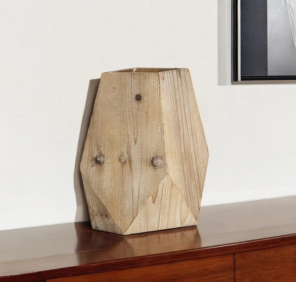 11" Natural Abstract Cylinder Solid Wood Table Vase HomeRoots