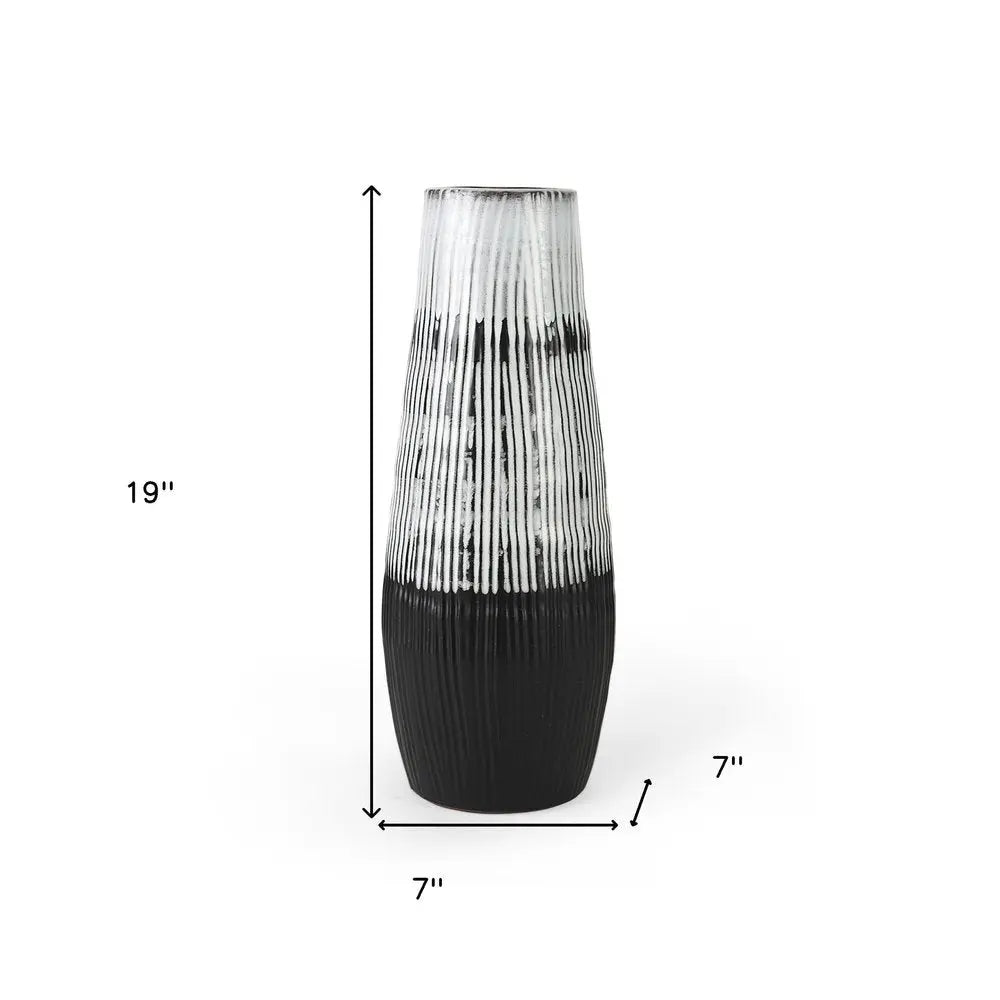 19" Black Gray And White Abstract Cylinder Ceramic Table Vase HomeRoots