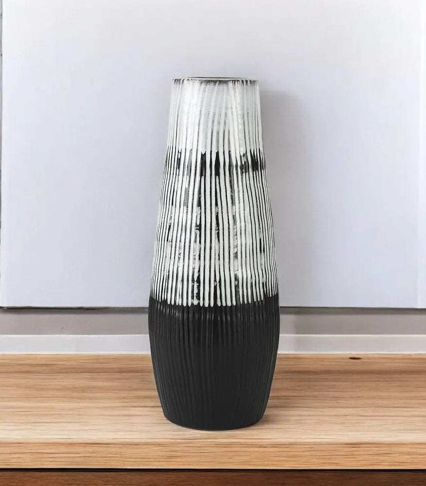 19" Black Gray And White Abstract Cylinder Ceramic Table Vase HomeRoots