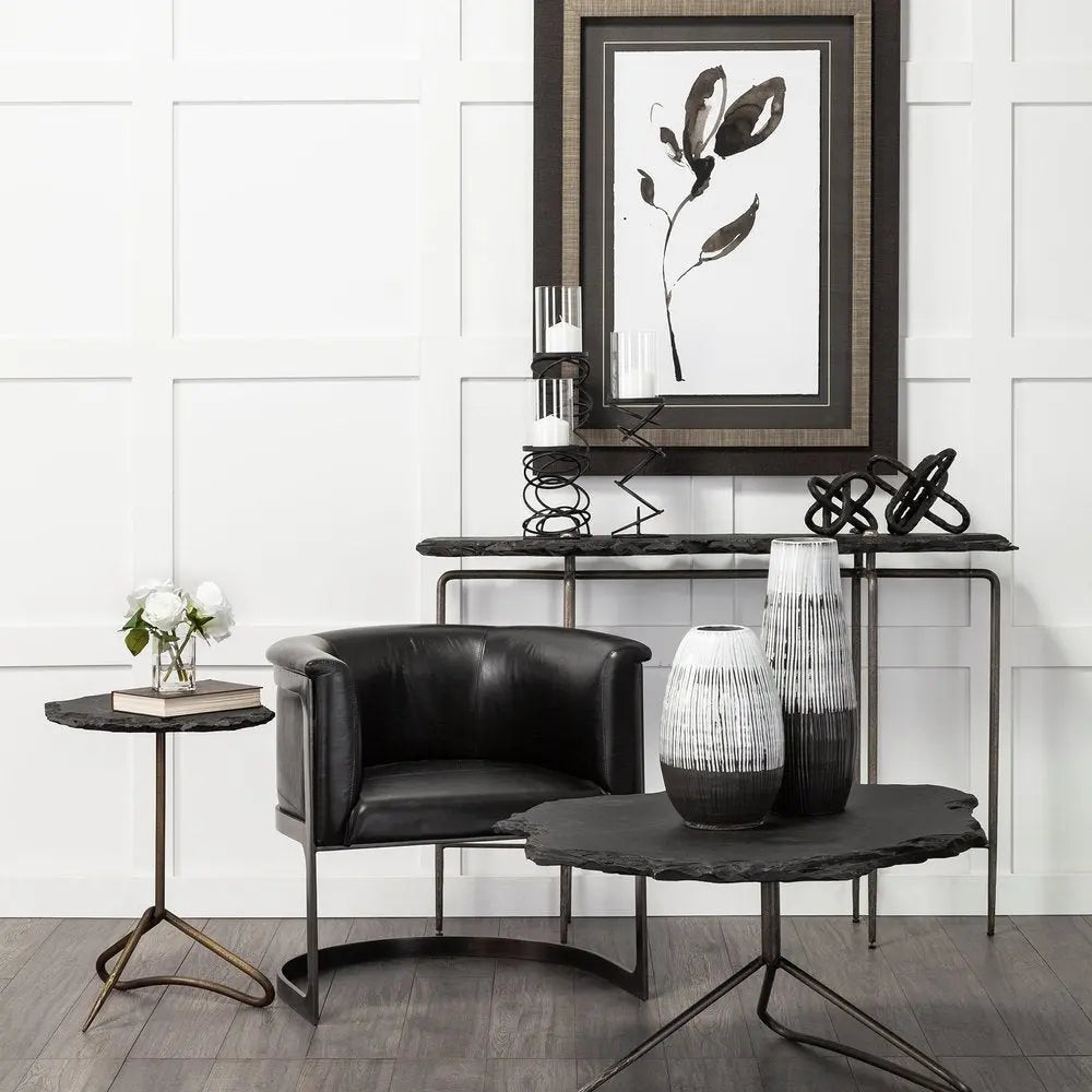 13" Black Gray And White Abstract Cylinder Ceramic Table Vase HomeRoots