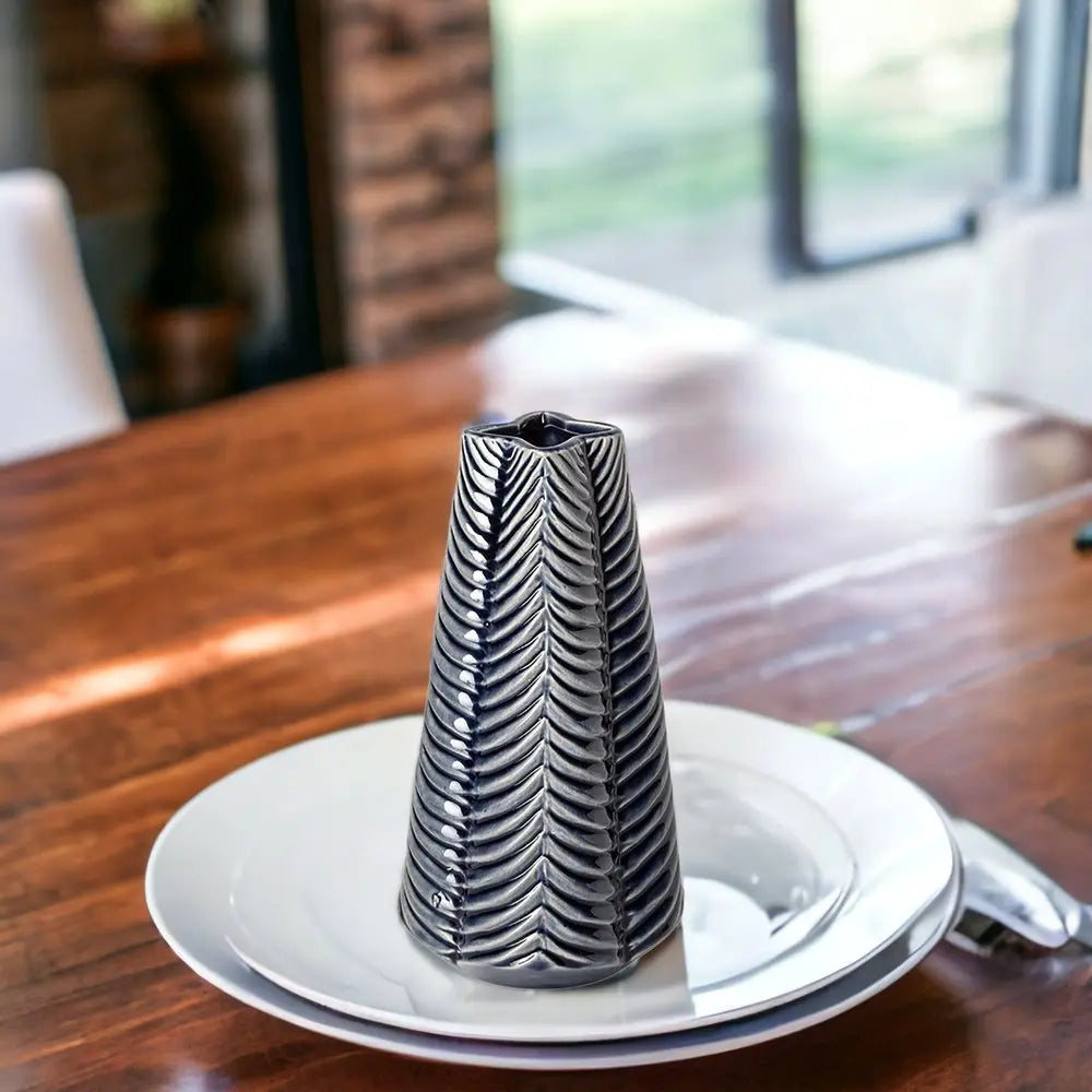 10" Navy Blue Abstract Cylinder Ceramic Table Vase HomeRoots