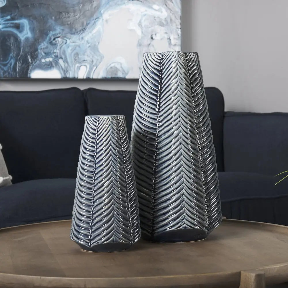 10" Navy Blue Abstract Cylinder Ceramic Table Vase HomeRoots