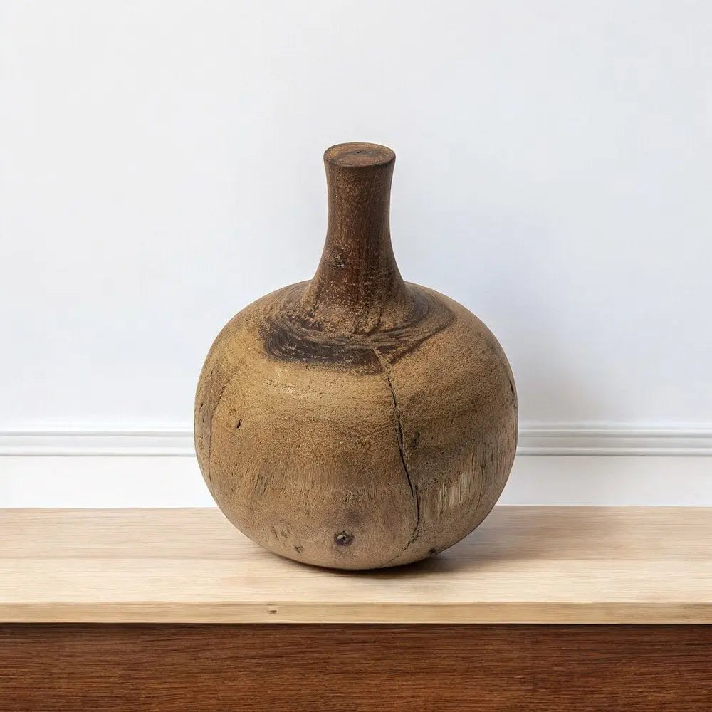 8" Brown Abstract Cylinder Solid Wood Table Vase HomeRoots