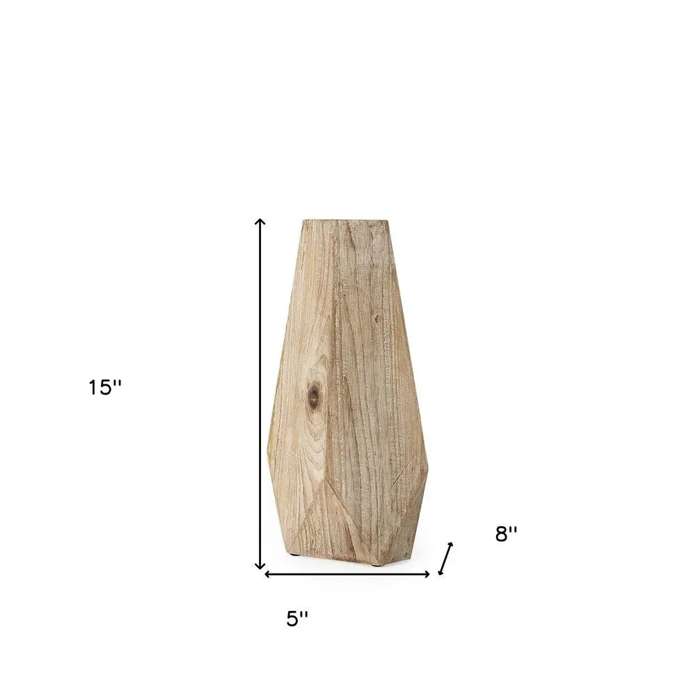 15" Natural Abstract Cylinder Solid Wood Table Vase HomeRoots