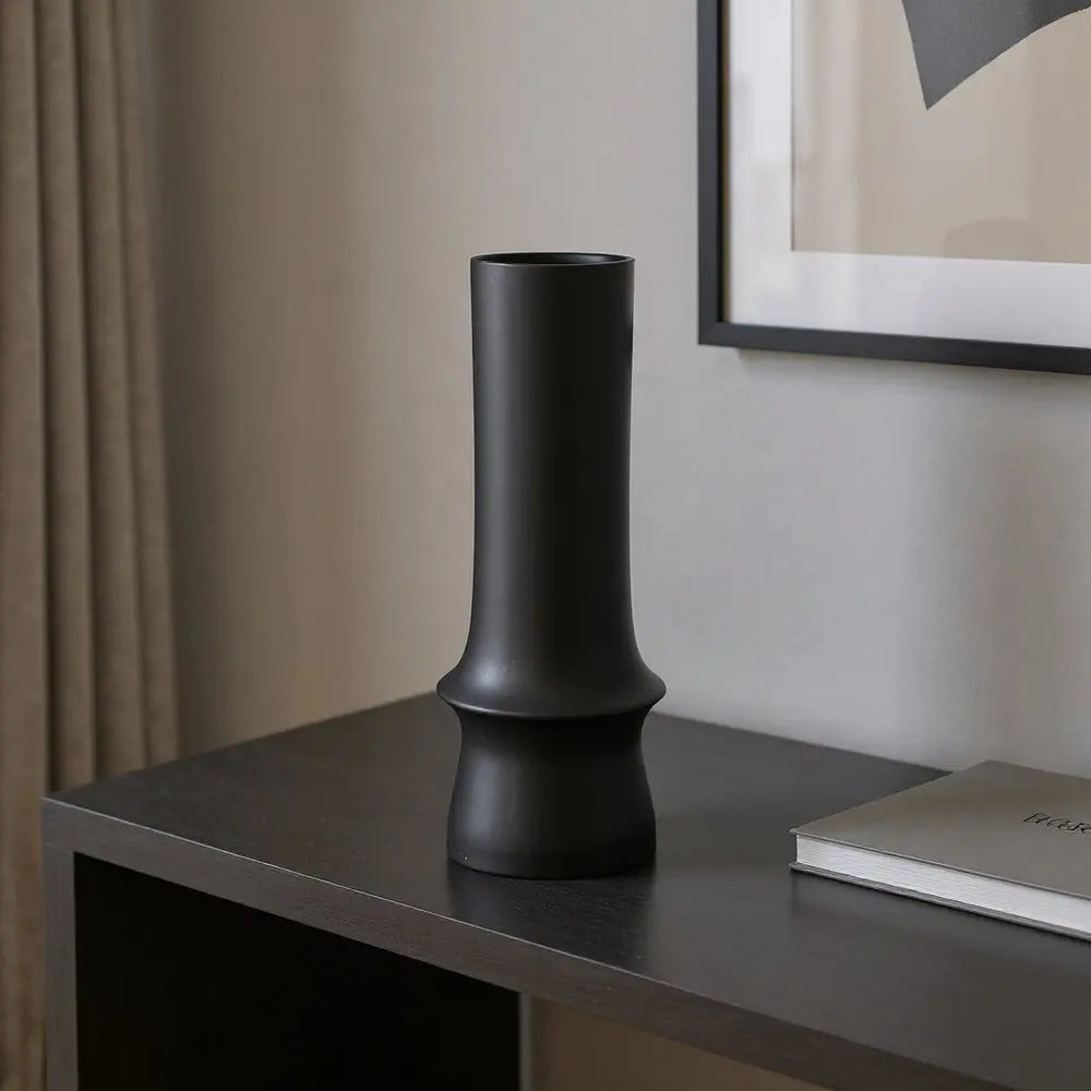 17" Black Abstract Cylinder Ceramic Table Vase HomeRoots