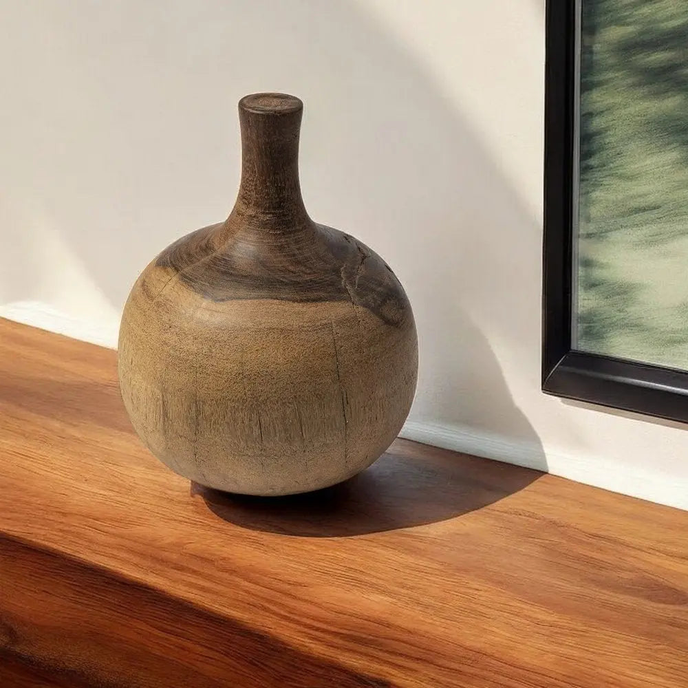11" Brown Bud Solid Wood Table Vase HomeRoots