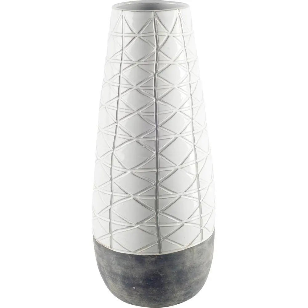 21" Gray And White Abstract Cylinder Ceramic Table Vase HomeRoots