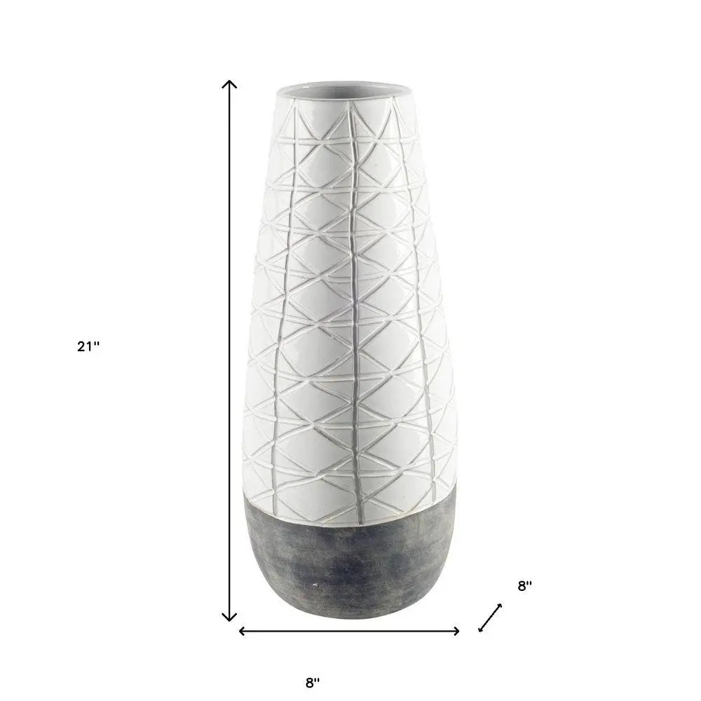 21" Gray And White Abstract Cylinder Ceramic Table Vase HomeRoots