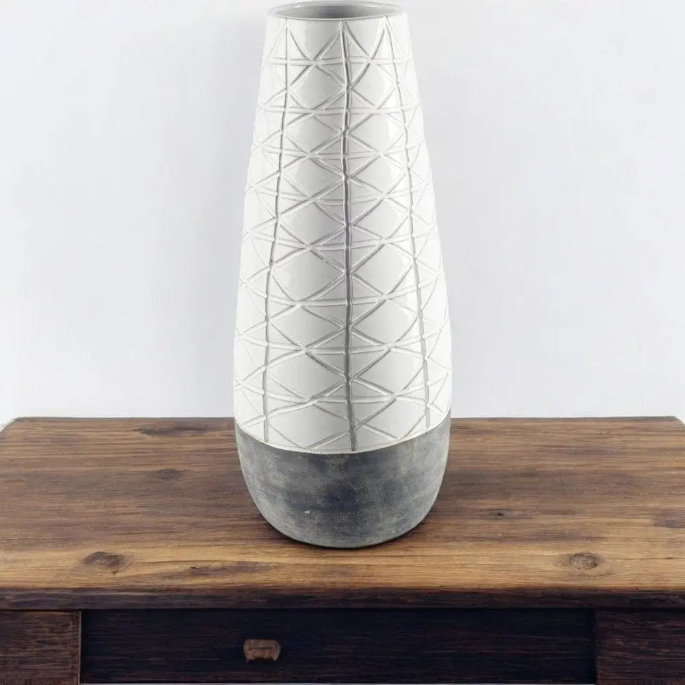21" Gray And White Abstract Cylinder Ceramic Table Vase HomeRoots