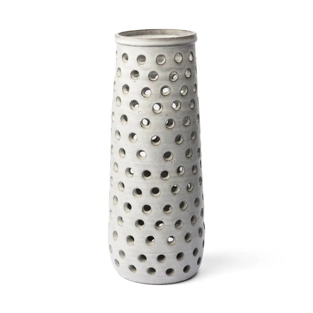 19" White Polka Dots Ceramic Cylinder Table Vase HomeRoots