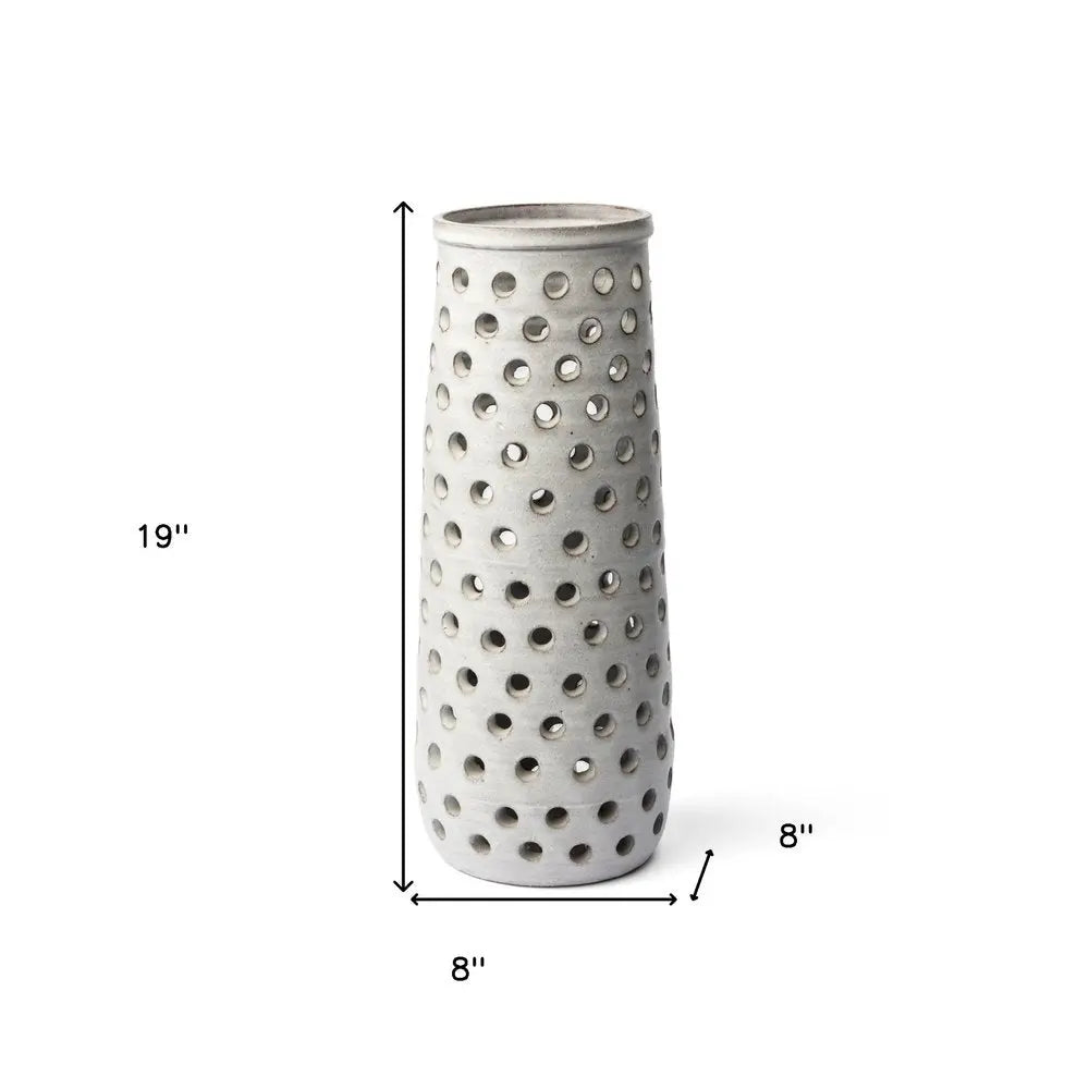 19" White Polka Dots Ceramic Cylinder Table Vase HomeRoots