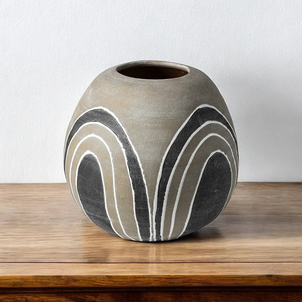 10" Brown And White Abstract Cylinder Ceramic Table Vase HomeRoots