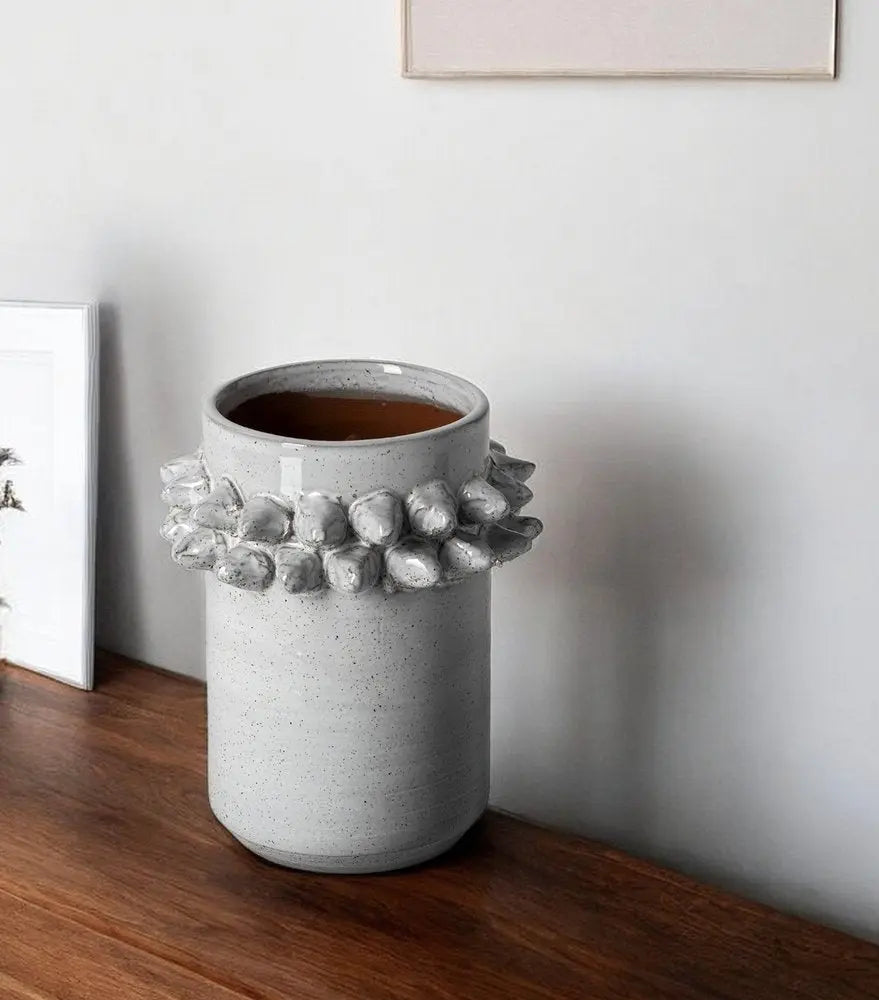 7" Gray Abstract Cylinder Spikey Ceramic Table Vase HomeRoots