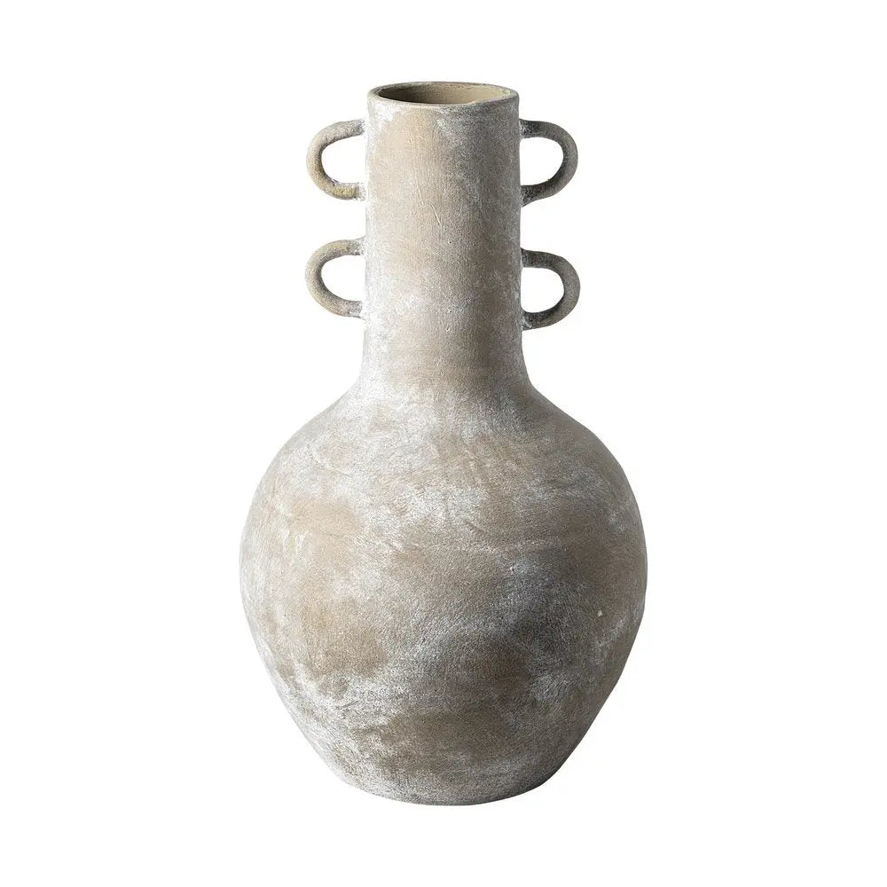 Rustic Whitewash Brown Double Handle Ceramic Vase HomeRoots