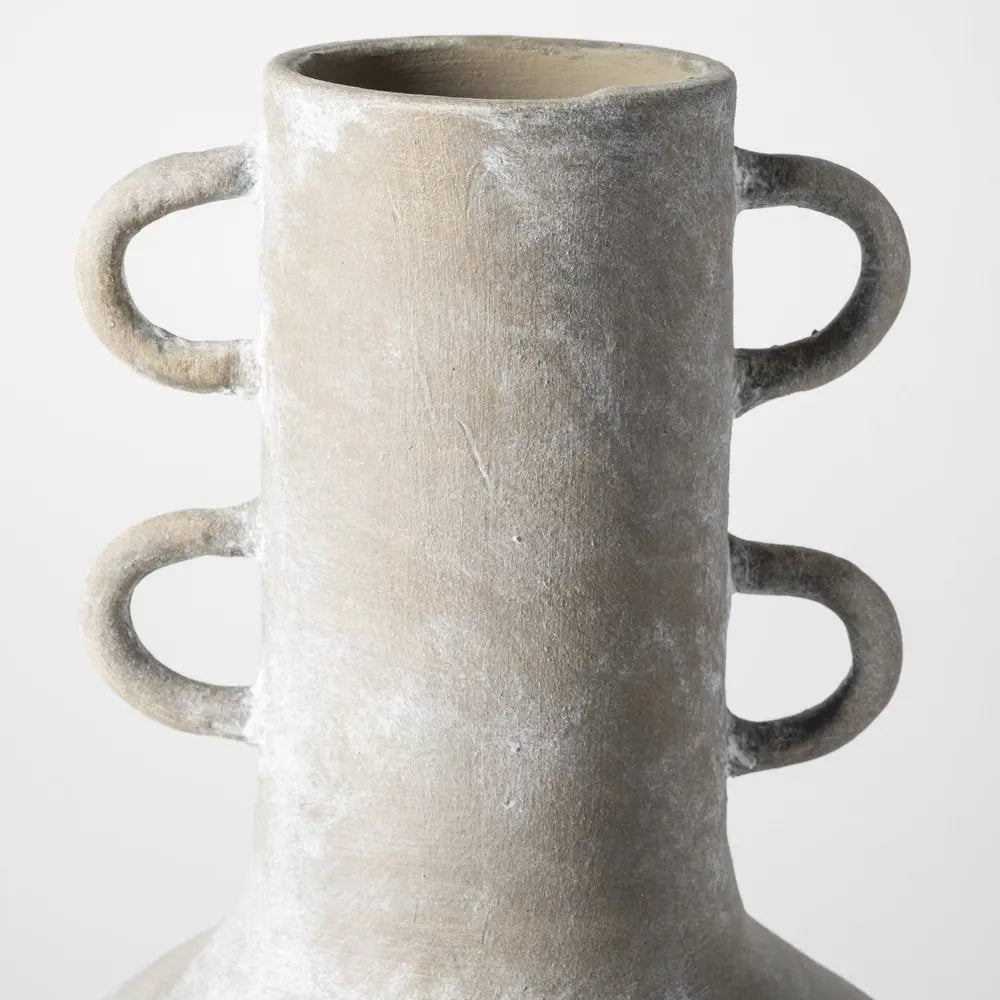 Rustic Whitewash Brown Double Handle Ceramic Vase HomeRoots