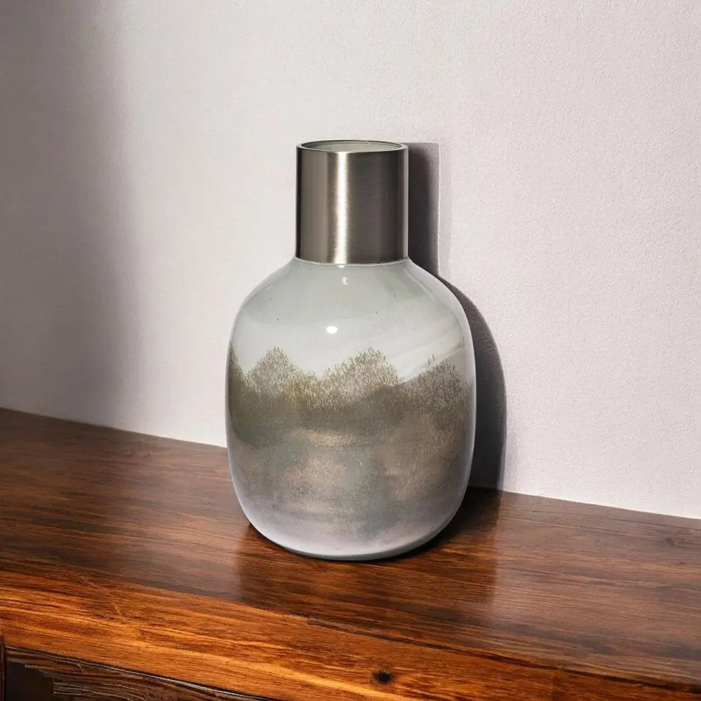 13" Bronze And White Ombre Glass Cylinder Table Vase HomeRoots