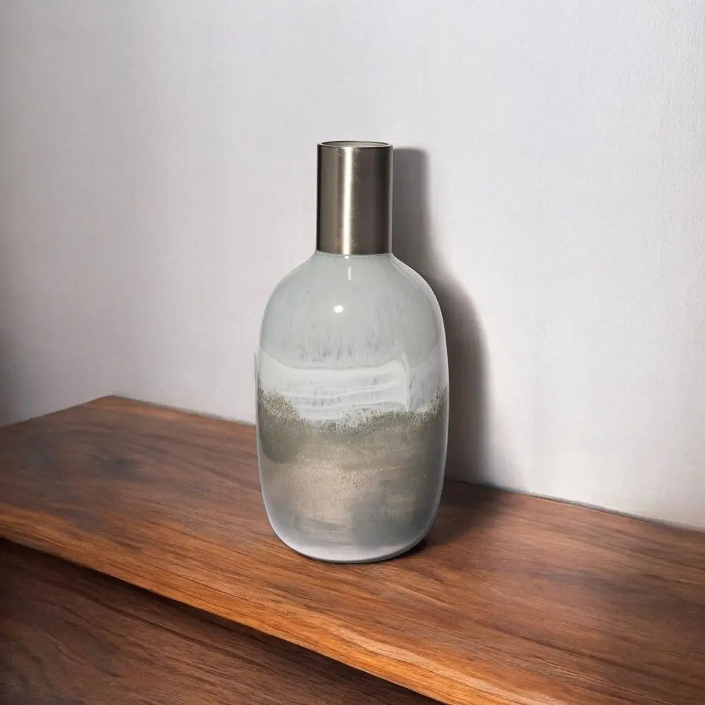 16" Bronze And White Ombre Glass Cylinder Table Vase HomeRoots