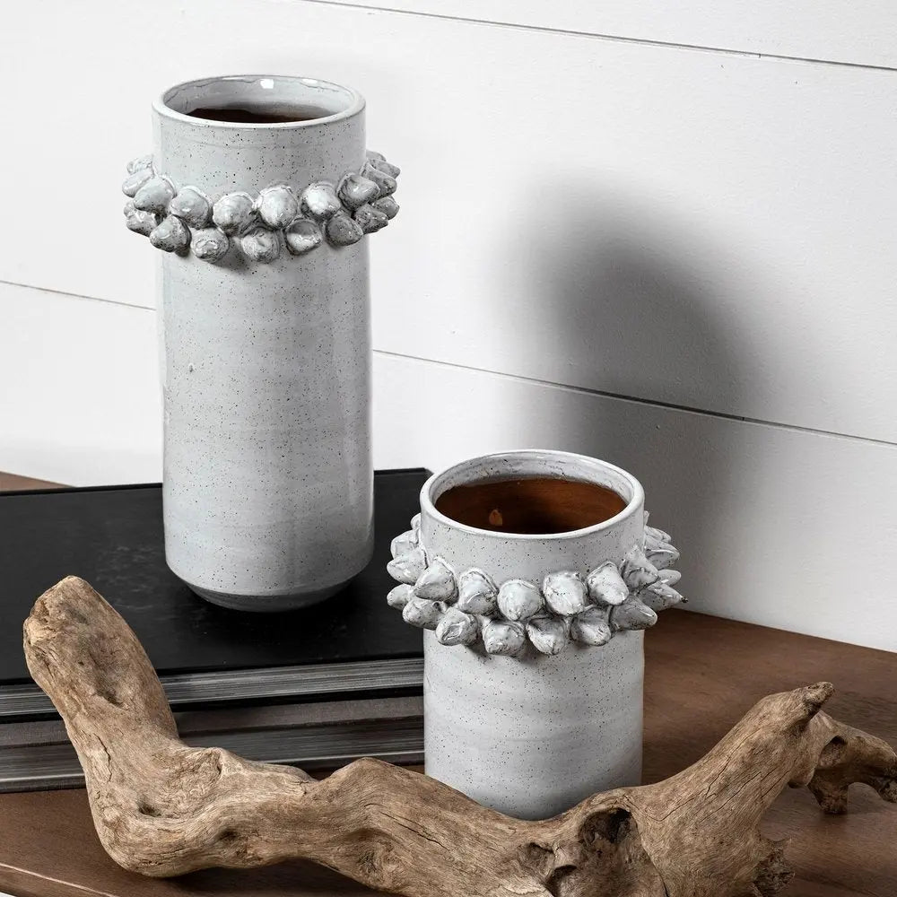 11" Gray Abstract Cylinder Ceramic Table Vase HomeRoots