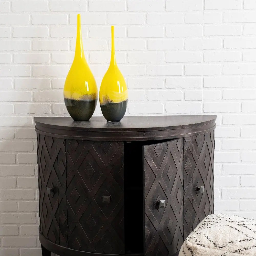 21" Yellow Abstract Cylinder Crystal Glass Table Vase HomeRoots