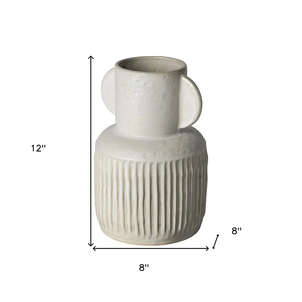 12" White Ribbed Cylinder Ceramic Table Vase HomeRoots