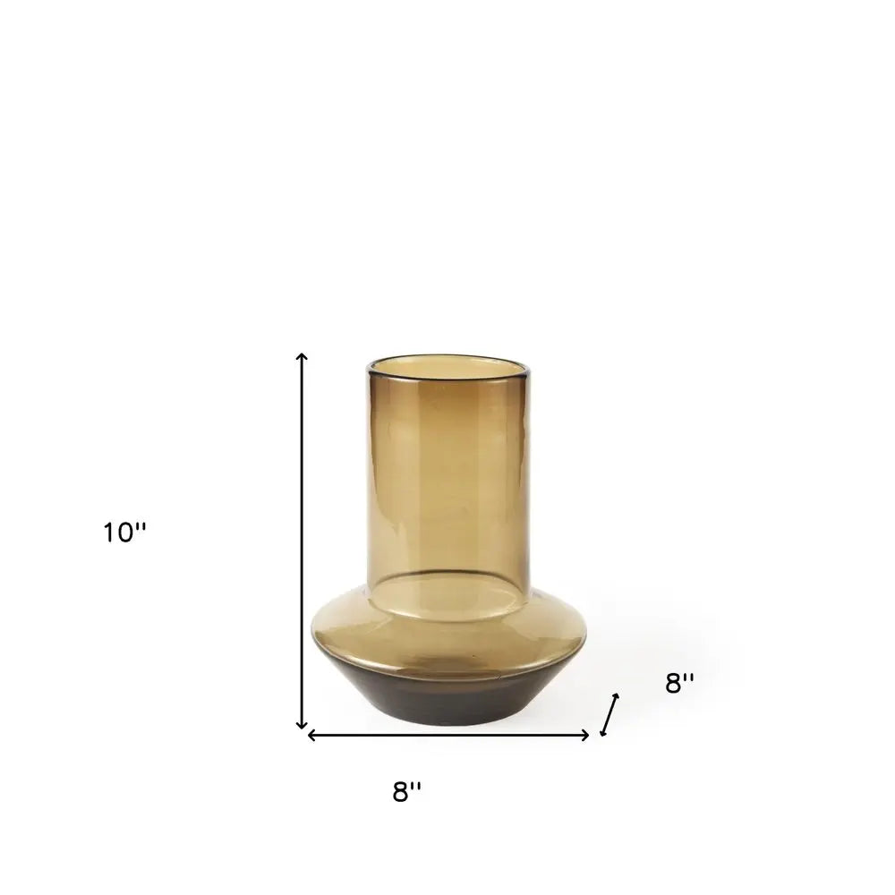 10" Golden Brown Abstract Cylinder Crystal Glass Table Vase HomeRoots