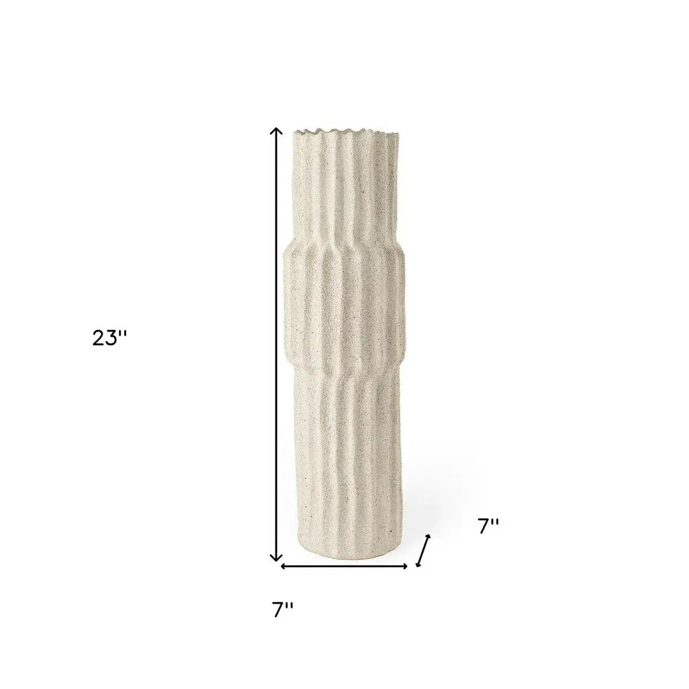 23" Cream Abstract Cylinder Ceramic Table Vase HomeRoots