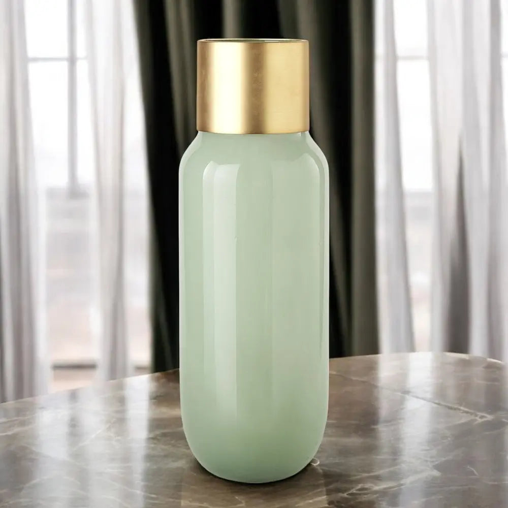 17" Green Abstract Cylinder Crystal Glass Table Vase HomeRoots