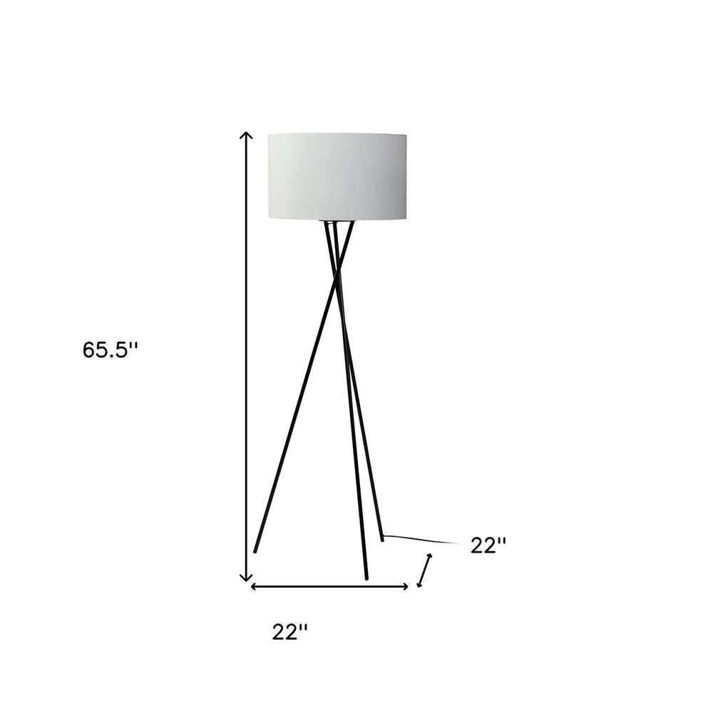 66" Black Tripod Floor Lamp With White Fabric Drum Shade HomeRoots