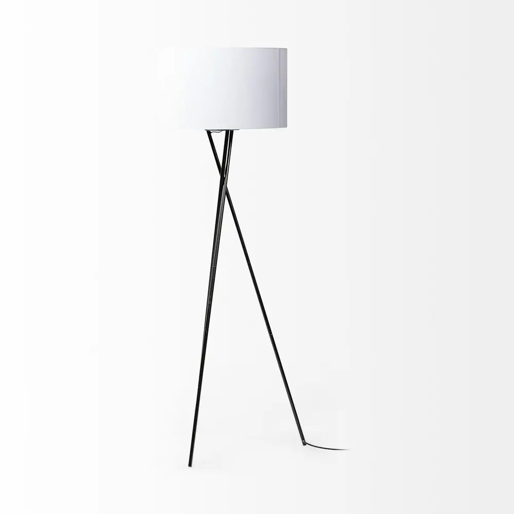 66" Black Tripod Floor Lamp With White Fabric Drum Shade HomeRoots