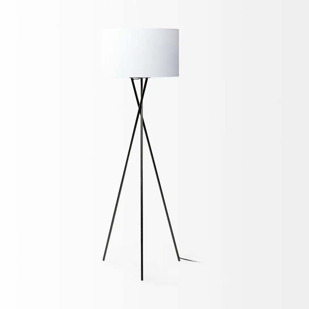 66" Black Tripod Floor Lamp With White Fabric Drum Shade HomeRoots