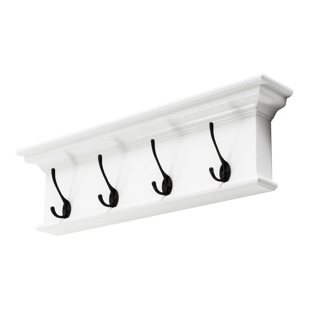 28" Classic White Wood Four Hook Hanging Coat Rack HomeRoots