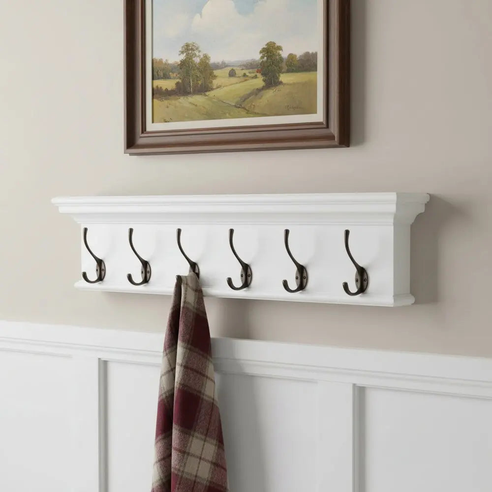 39" Classic White Wood Six Hook Hanging Coat Rack HomeRoots