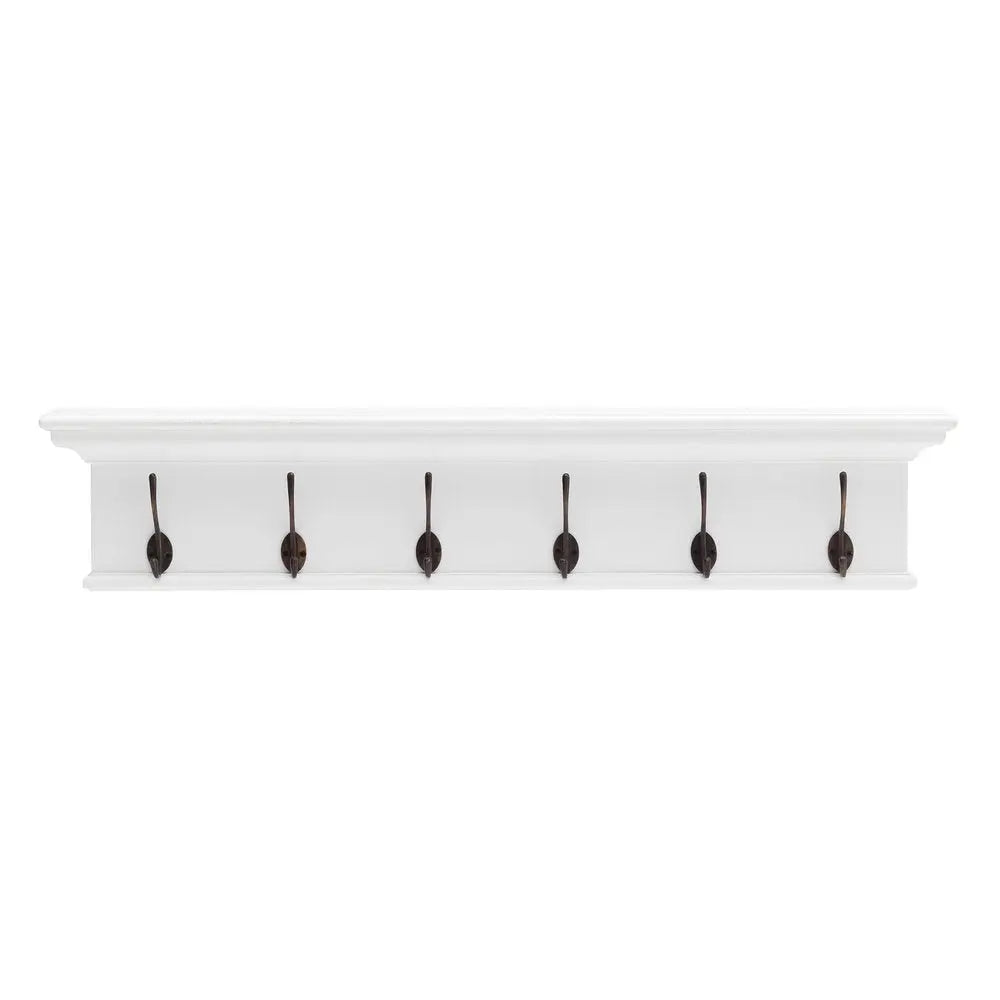 39" Classic White Wood Six Hook Hanging Coat Rack HomeRoots