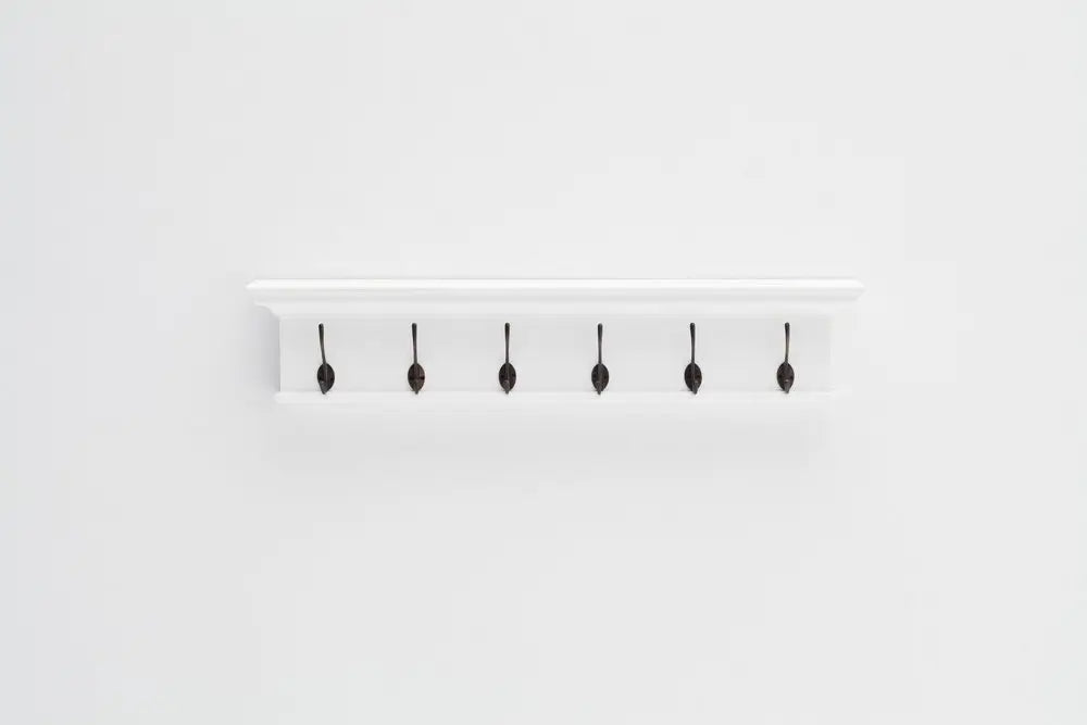 39" Classic White Wood Six Hook Hanging Coat Rack HomeRoots