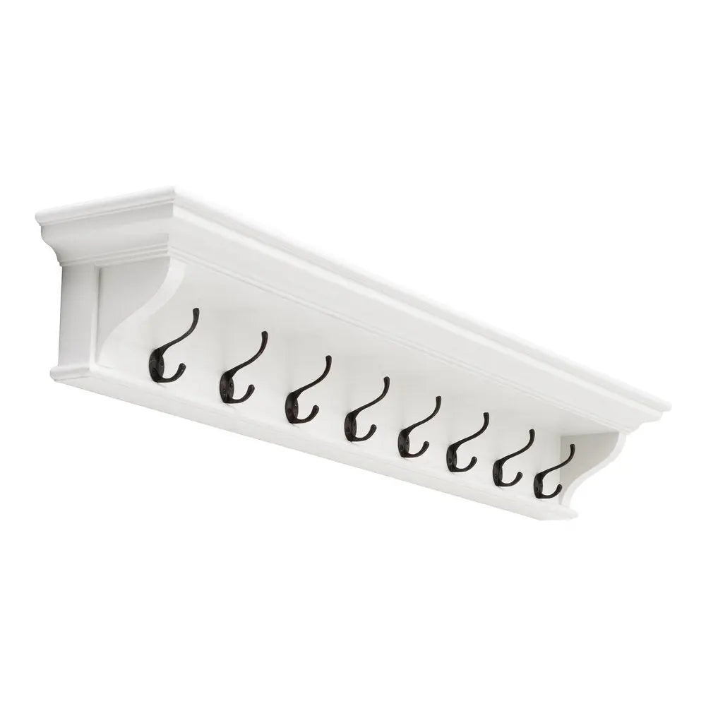 Classic White Wood Wide Eight Hook Coat Rack HomeRoots