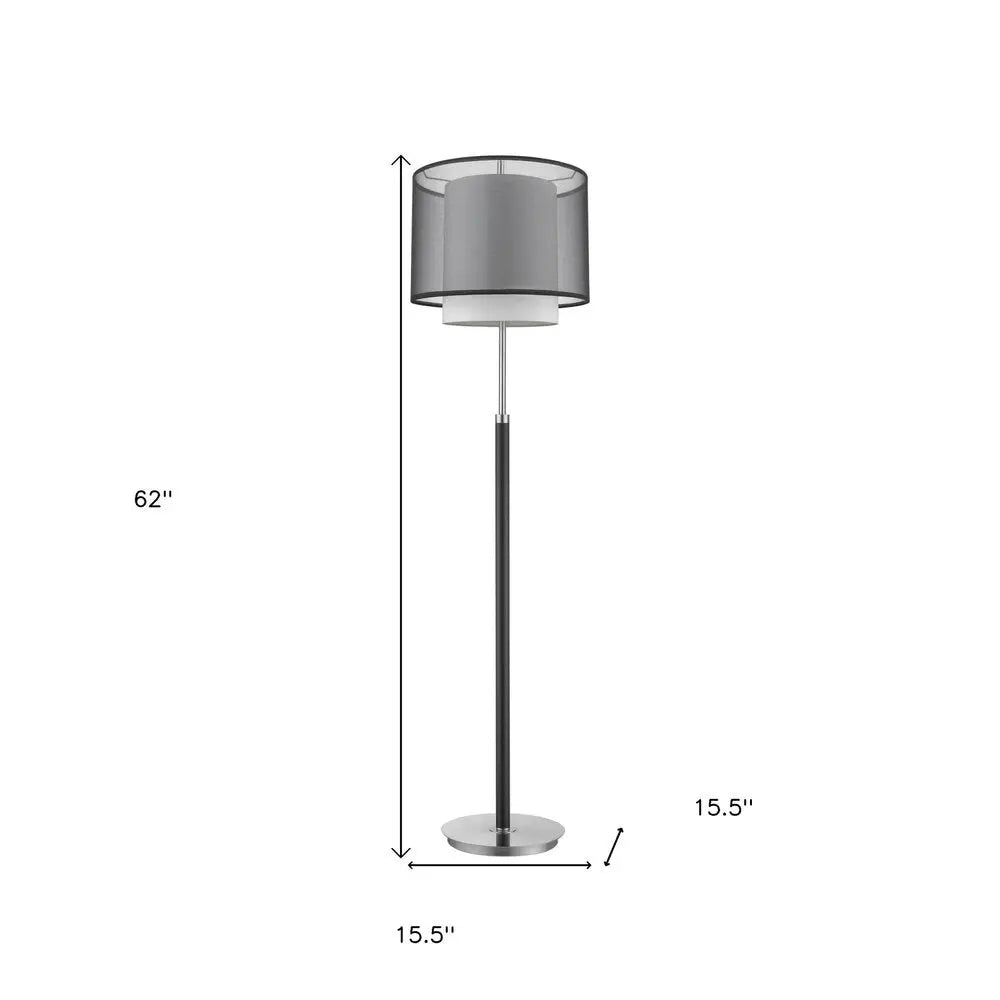 62" Floor Lamp With Black And White Fabric Drum Shade HomeRoots