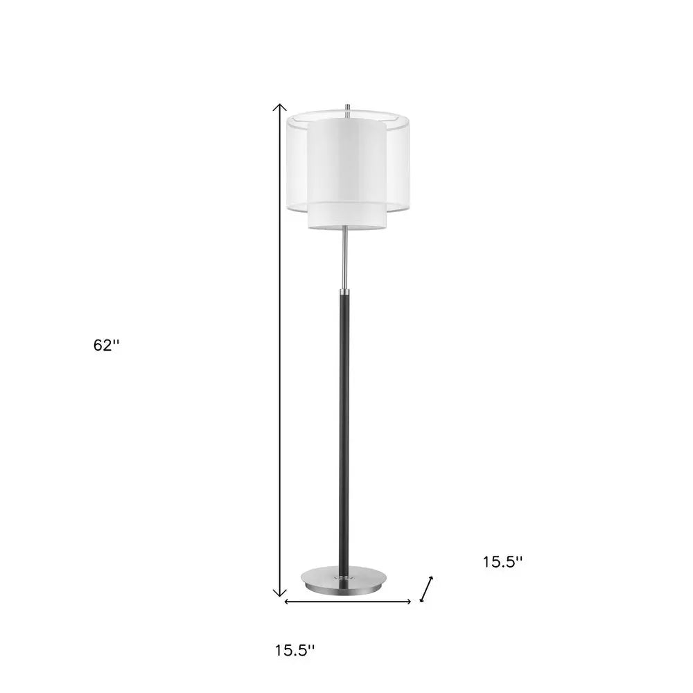 62" Floor Lamp With White Fabric Drum Shade HomeRoots