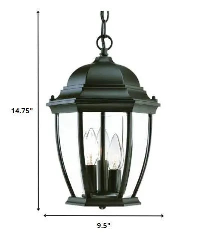 Three Light Matte Black Wide Lantern Hanging Light HomeRoots