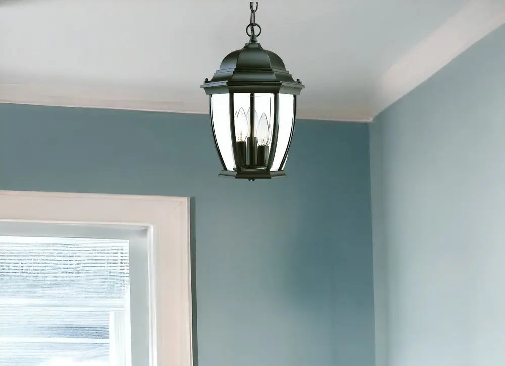 Three Light Matte Black Wide Lantern Hanging Light HomeRoots