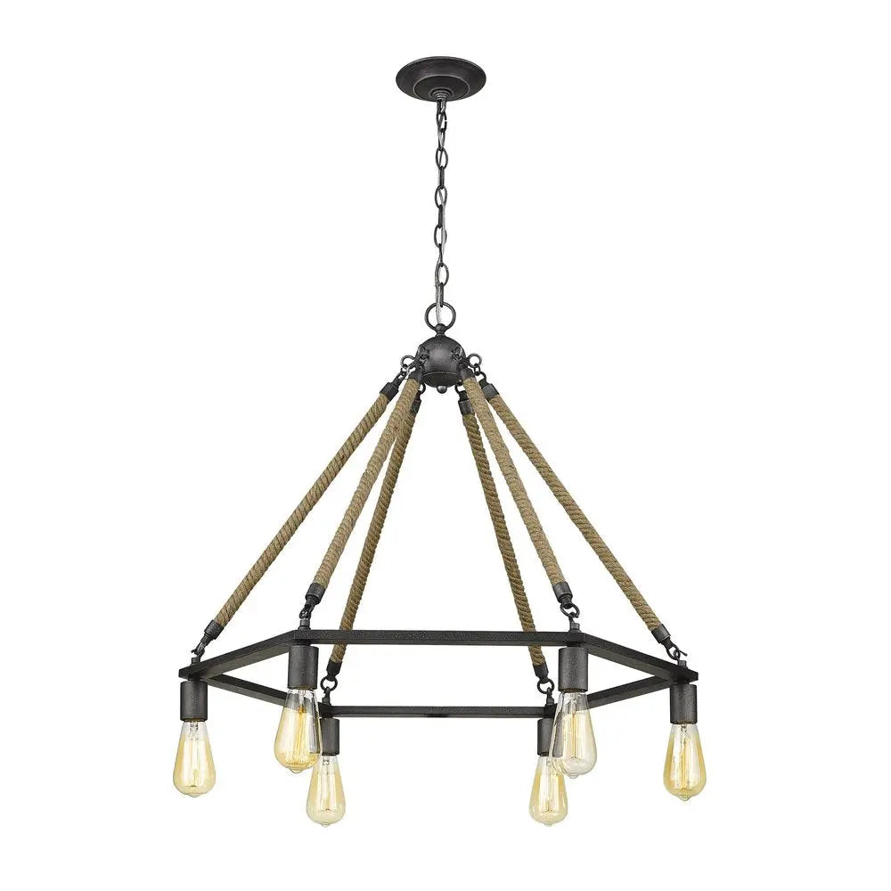 Brown and Black Six Light Metal Dimmable Chandelier HomeRoots