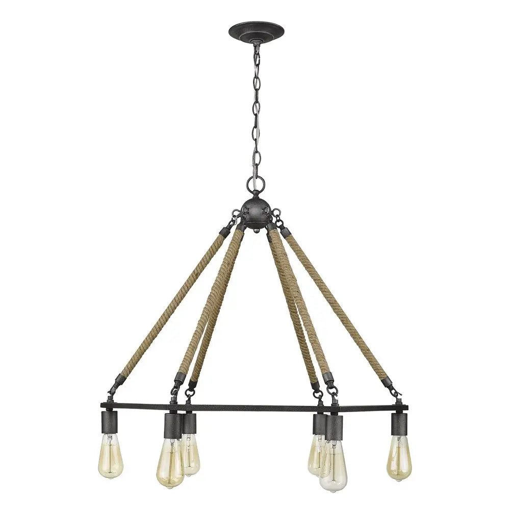 Brown and Black Six Light Metal Dimmable Chandelier HomeRoots