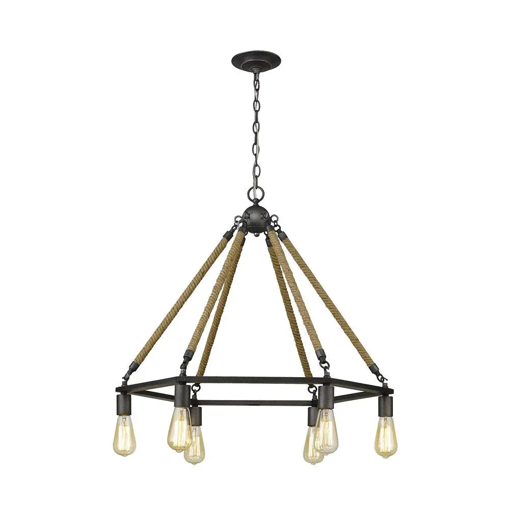 Brown and Black Six Light Metal Dimmable Chandelier HomeRoots