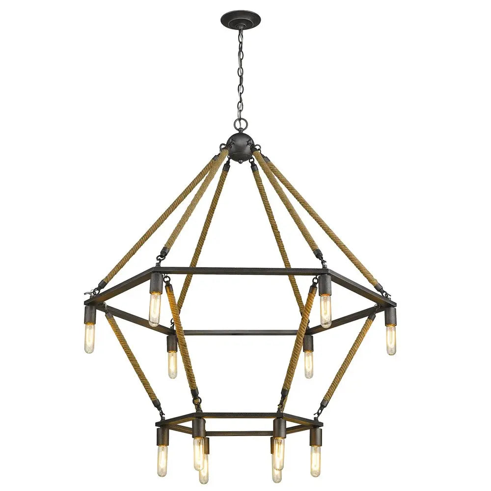 Brown and Black Twelve Light Metal Dimmable Chandelier HomeRoots
