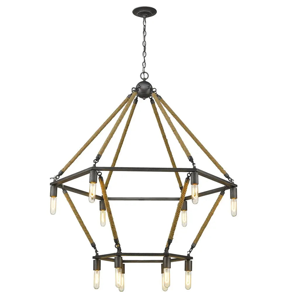 Brown and Black Twelve Light Metal Dimmable Chandelier HomeRoots