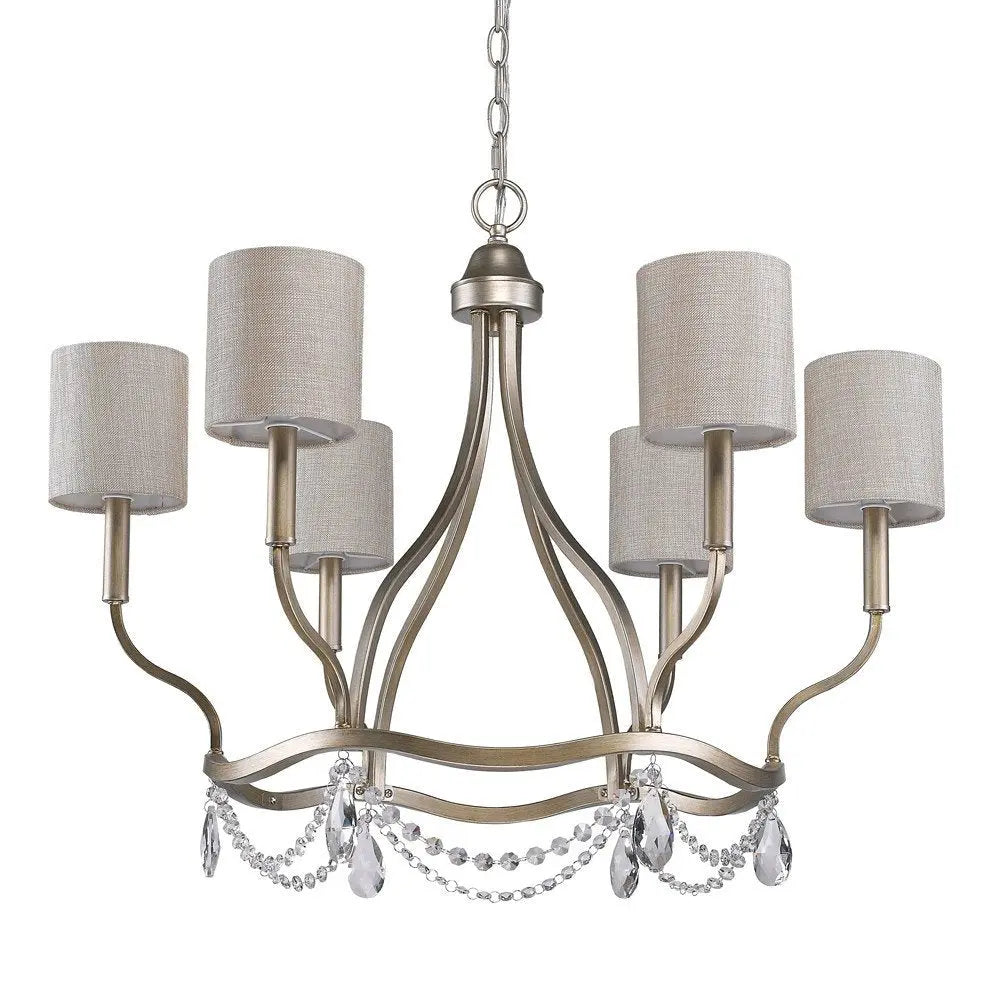 Gold Candle Style Six Light Metal Dimmable Chandelier With White Shades HomeRoots