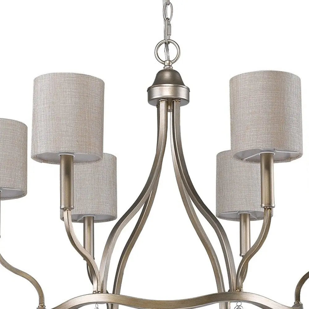 Gold Candle Style Six Light Metal Dimmable Chandelier With White Shades HomeRoots