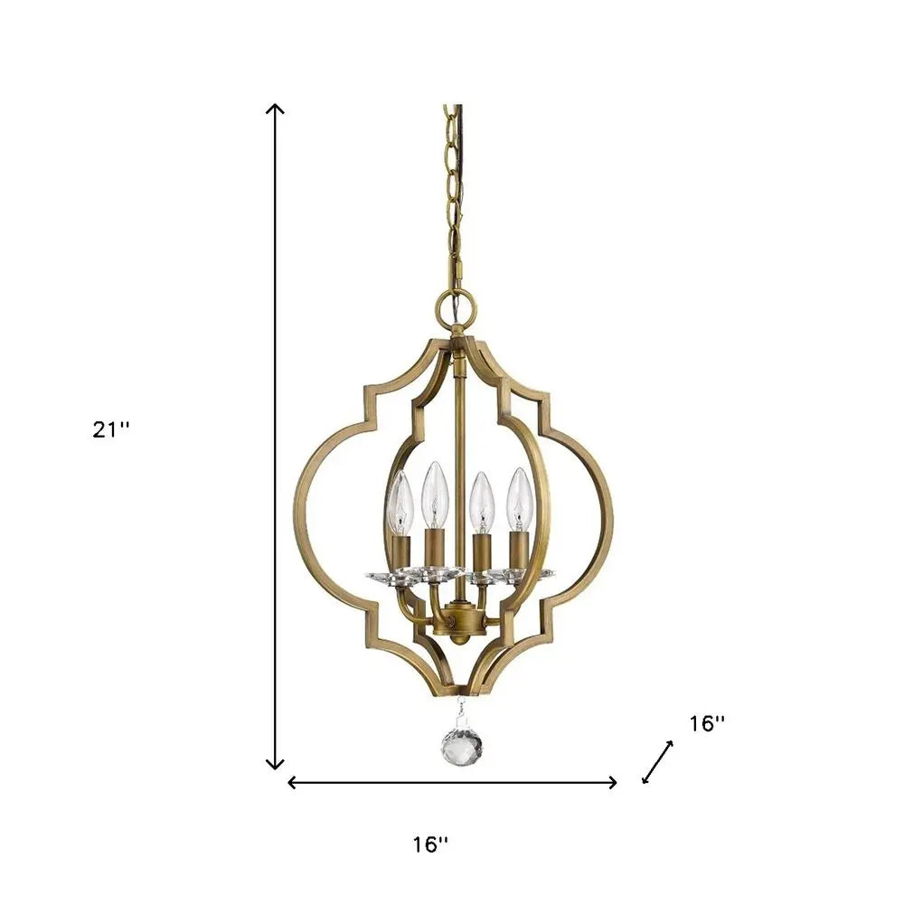 Brass Candle Style Four Light Metal and Crystals Dimmable Chandelier HomeRoots